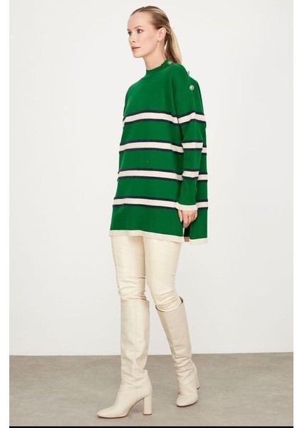21426 Omzu Düğme Detaylı Triko Tunik Qks Tunik 21426 #23-12#