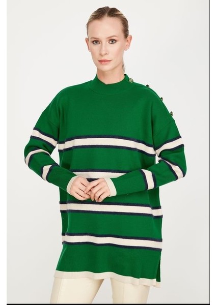21426 Omzu Düğme Detaylı Triko Tunik Qks Tunik 21426 #23-12#