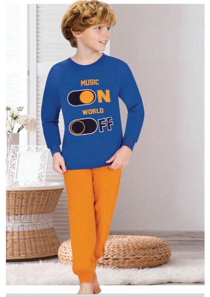 715U Erkek Çocuk Uzun Kollu Pijama Takımı-Saks