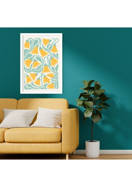 Tekli Ahşap Lamine Çerçeveli Mdf Tablo Sarı Ters Laleler