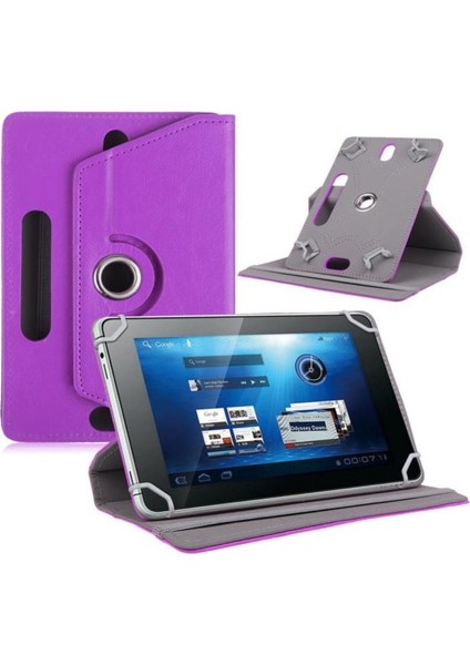 Casper Via S48 Uyumlu 8" Dönerli Standlı Deri Tablet Kılıfı - Mor