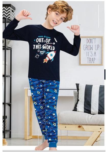 705Gu Erkek Çocuk Garson Boy Uzun Kollu Pijama Takımı-Lacivert