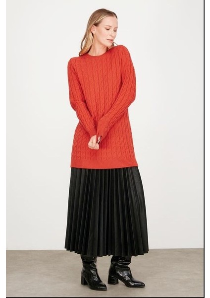 21474 Saç Örgü Detaylı Basic Triko Tunik Qks Tunik 21474 #23-123