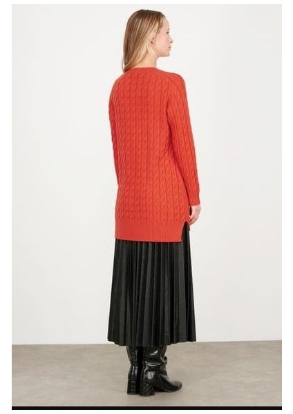 21474 Saç Örgü Detaylı Basic Triko Tunik Qks Tunik 21474 #23-123