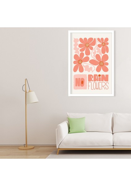 Tekli Ahşap Lamine Çerçeveli Mdf Tablo No Rain Flowers Pembe