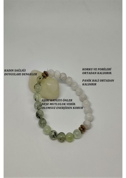 8 mm Ay Taşı, Prinayt Prehnit Doğaltaş Bileklik