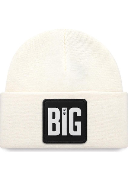 V1 Akrilik Big Think - 3 Kod Logolu Unisex Beyaz Bere (Beanie)