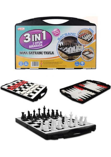 3'lü Oyun Seti (Dama, Tavla, Satranç) Taşımalı