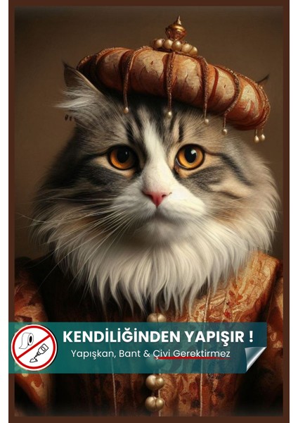 Soylu Tüylü Kedi Poster, Premium Baskı Poster, Gri Kedi, Statik Akıllı Kağıt (Yapay Zeka Tasarım)