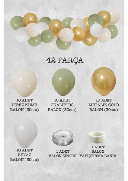 Okaliptus Konsept Balon Zinciri Parti Balon Seti 42 Parça fiyatları