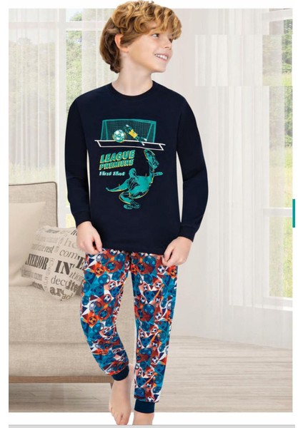 702U Erkek Çocuk Uzun Kollu Pijama Takımı-Lacivert
