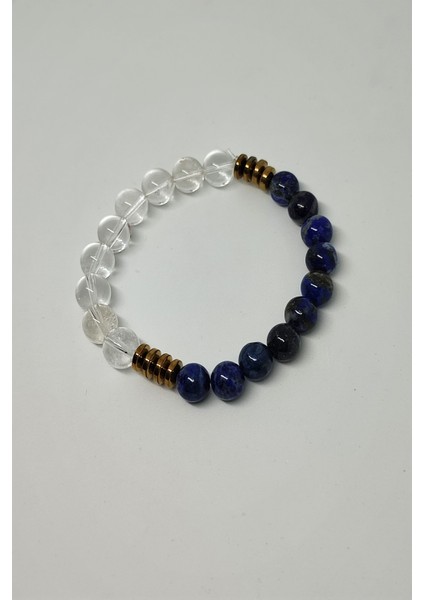 8 mm Kristal Kuvars, Lapis Lazuli, Hematit Doğaltaş Bileklik