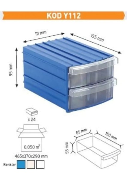 Plastik Oval 2 Çekmeceli Kutu Y-112 (5 Adet)