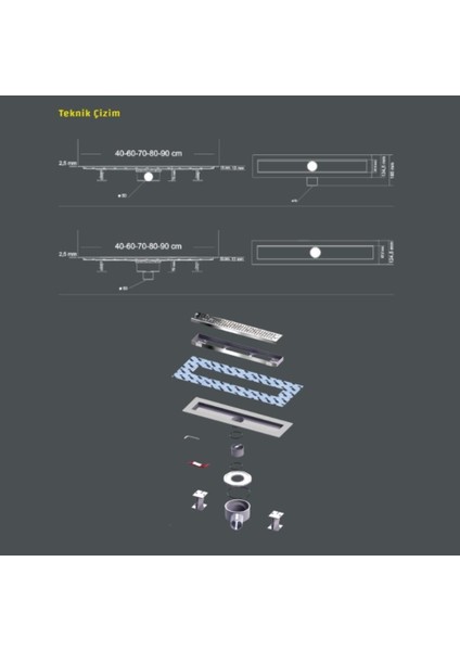 Optima Piticare Desenli Membranlı Duş Kanalı Parlak 60 cm