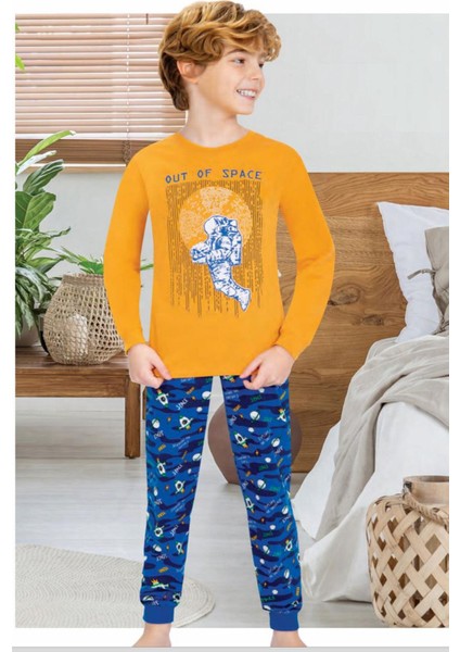 706 Erkek Çocuk Uzun Kollu Pijama Takımı-Hardal