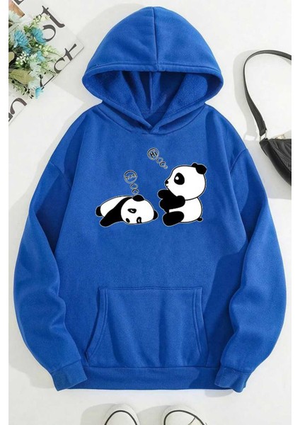 Unisex Uykucu Panda Baskılı Sweatshirt