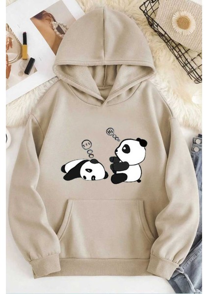 Unisex Uykucu Panda Baskılı Sweatshirt