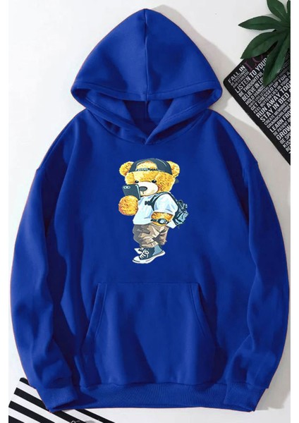 Peluş Ayı Baskılı Kapüşonlu Sweatshirt