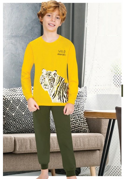709U Erkek Çocuk Uzun Kollu Pijama Takımı-Hardal