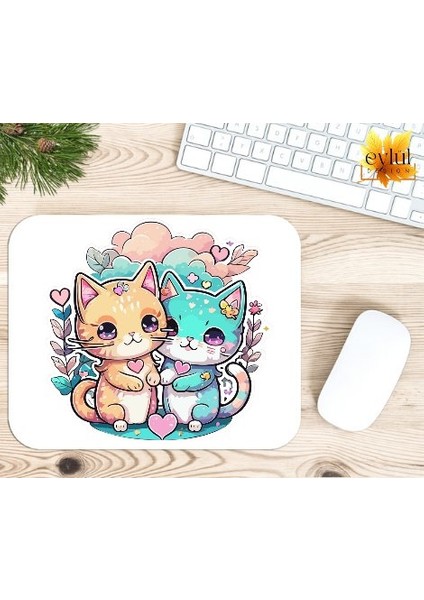 Kediler Baskılı Özel Tasarım Dikdörtgen Kaydırmaz Mousepad