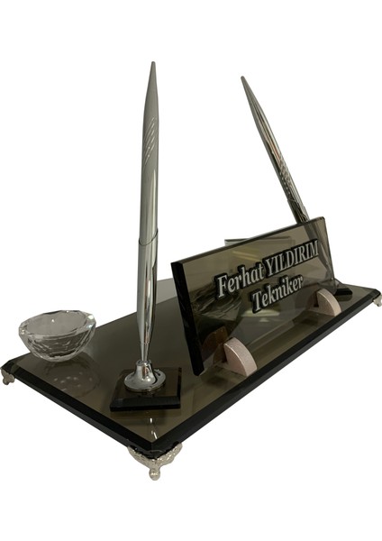 Kristal Masa Isimliği Kalemli Ofis Hediyesi M501-SLV