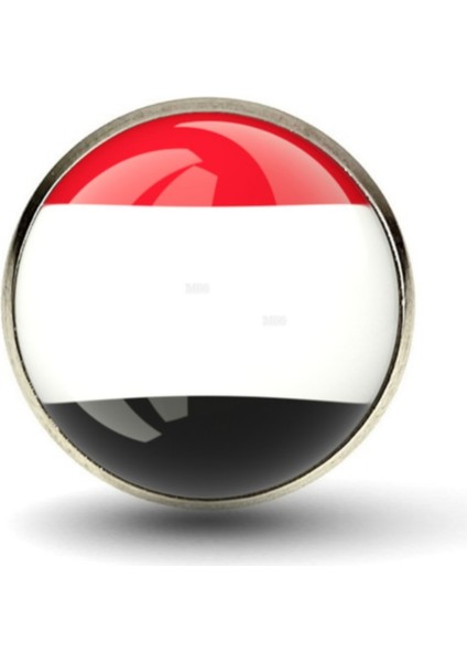 Yemen Iğneli Yaka Rozeti Yuvarlak Bayrak Paslanmaz Çelik Gövdeli Camlı Rozet