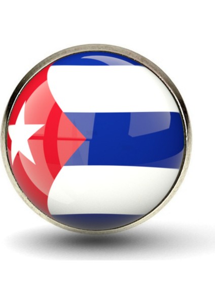 Küba Rozet Cuba Ülke Bayrağı Paslanmaz Çelik 3D Camlı Rozet