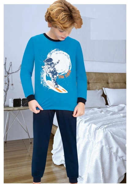 710U Erkek Çocuk Uzun Kollu Pijama Takımı-Mavi
