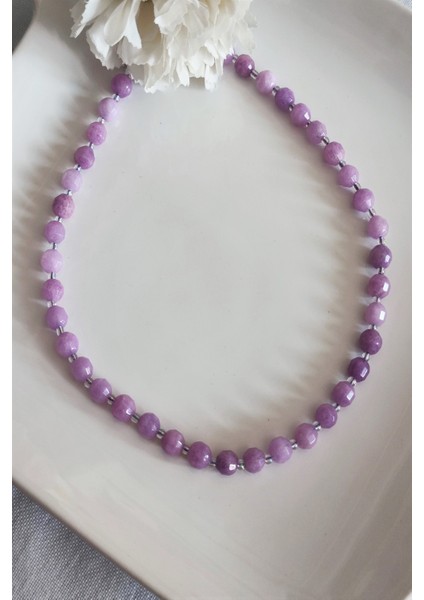 Çokgen Lepidolit Doğaltaş Kolye