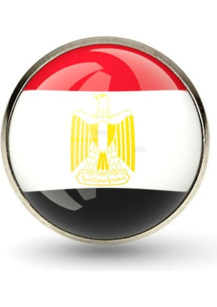 Mısır Egypt Iğneli Yaka Rozeti Yuvarlak Bayrak Paslanmaz Çelik Gövdeli Camlı Rozet