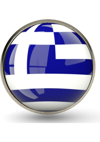 Yunanistan Yaka Rozeti Greece Ülke Bayrağı Paslanmaz Çelik 3D Camlı Rozet