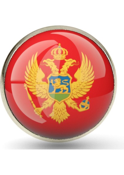 Karadağ Montenegro Yaka Rozeti Ülke Bayrağı Paslanmaz Çelik 3D Camlı Rozet