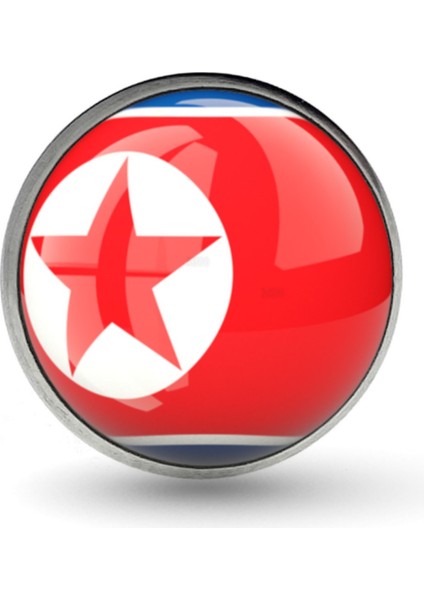 Kuzey Kore Yaka Rozeti North Korea Bayrağı Rozet Yuvarlak Paslanmaz Çelik