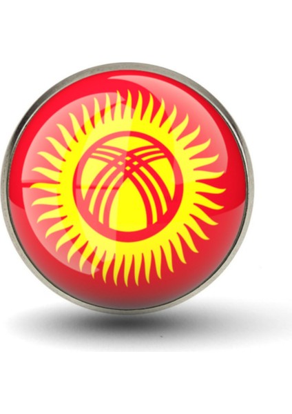 Kırgızistan Rozet Kyrgyzstan Bayrağı Yaka Rozeti Büyüteç Camlı Yuvarlak Çelik