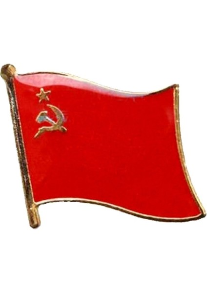 Sscb Rusya Bayrağı Orak Çekiç Iğneli Ufak Yaka Rozeti Altın Kaplama Zeminli Bayrak Rozet