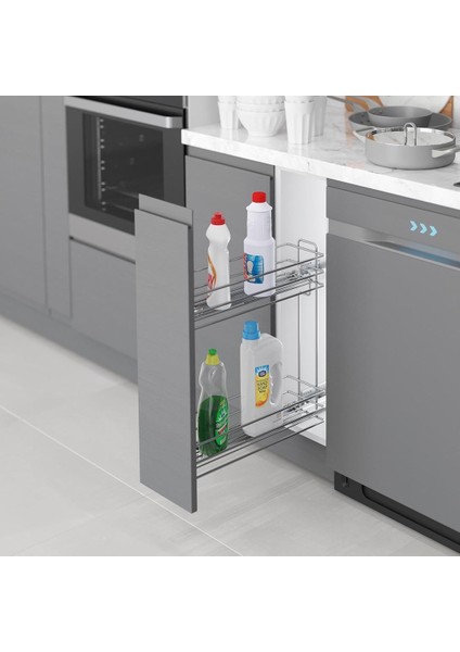 Tezgah Altı Ahşap Tabanlı Gizli Blum Tandem Raylı Şişelik-Deterjanlık Antrasit S2493-S2494 modelleri