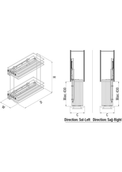 Tezgah Altı Ahşap Tabanlı Gizli Blum Tandem Raylı Şişelik-Deterjanlık Antrasit S2493-S2494 indirimleri