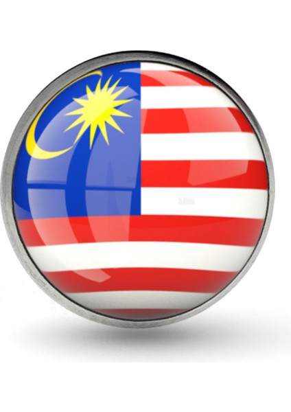 Malezya Rozeti Malaysia Bayrak Yaka Rozet Yuvarlak Çelik Iğneli 3D Pin