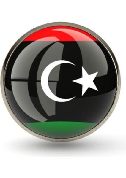 Libya Bayrağı Rozet Paslanmaz Çelik Iğneli Yaka Rozeti 3D Büyüteç Camlı