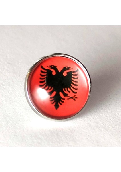 Arnavutluk Yaka Rozeti Albania Ülke Bayrağı Çift Başlı Kartal Çelik Rozet
