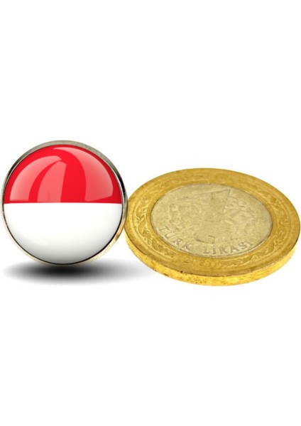 Endonezya Rozeti Indonesia Bayrağı Çelik Yaka Rozet Yuvarlak 3D Camlı Pin