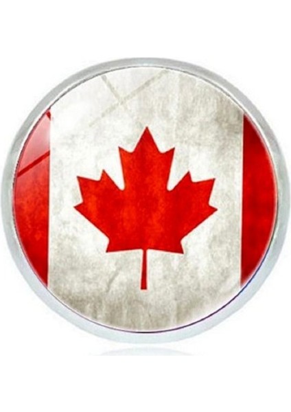 Kanada Rozeti Canada Ülke Bayrağı Yuvarlak Paslanmaz Çelik 3D Camlı Rozet