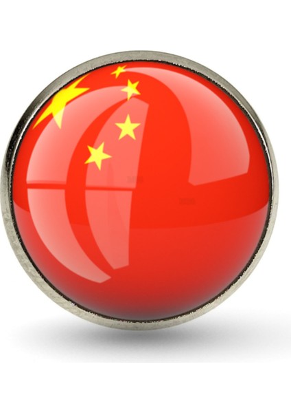 Çin Rozeti China Bayrağı Yaka Rozet Paslanmaz Çelik 3D Camlı