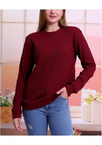 10 & Bir Kadın Bordo Bisiklet Yaka Pamuk Sweatshirt