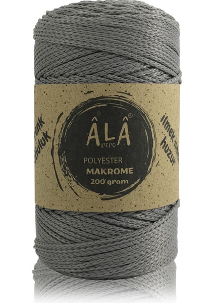 Ala Depo 3mm Polyester Makrome Çanta Supla Runner Örgü Ipi 200 Gram Gri 200-15