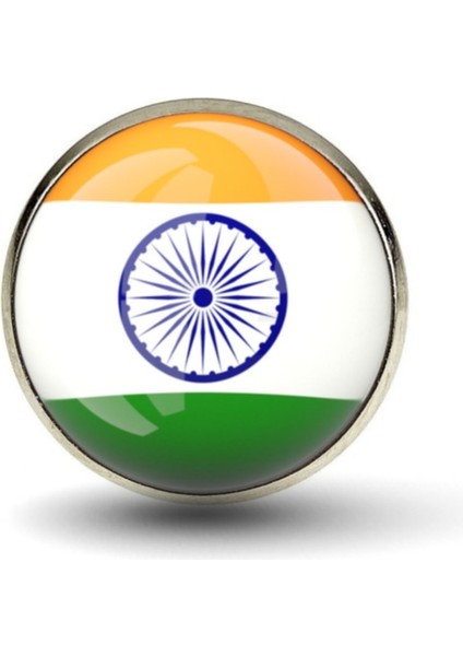 Hindistan Yaka Rozeti India Bayrağı Yuvarlak Çelik Iğneli Camlı Rozet