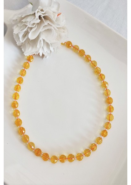 Çokgen Sitrin Doğaltaş Kolye