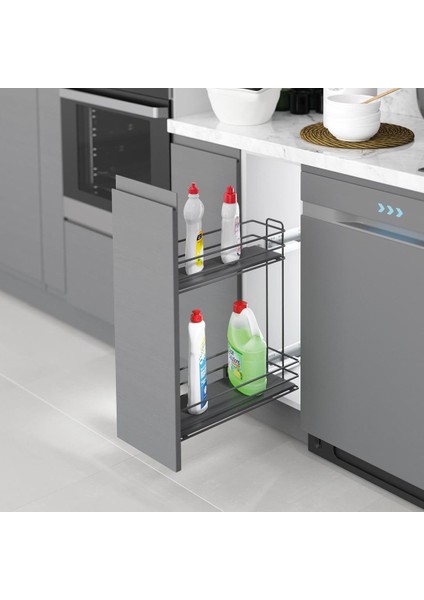 Tezgah Altı Ahşap Tabanlı Gizli Blum Tandem Raylı Şişelik-Deterjanlık Antrasit S2880-S2881 fiyatları