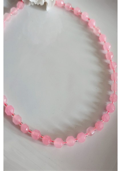 Çokgen Pembe Kuvars Doğaltaş Kolye fiyatları