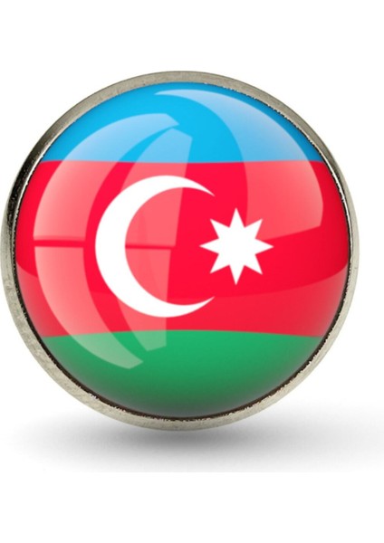 Azerbaycan Rozet Azerbaijan Bayrağı Yaka Rozeti Yuvarlak Paslanmaz Çelik